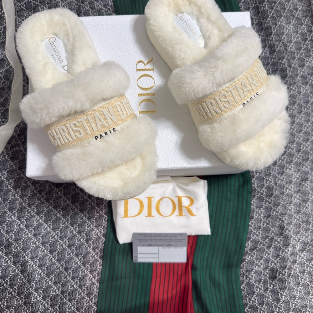 Dior Cream Fur Sandals